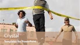  Presentation with racing - Beautiful presentation design featuring friends-racing-to-police-tape backdrop and a coral colored foreground