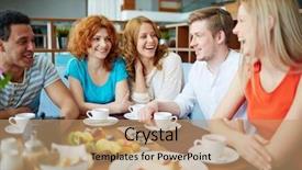  Presentation with varieties of tea - Beautiful PPT theme featuring friends relaxing and having tea backdrop and a coral colored foreground