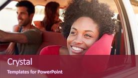  Presentation with road trip signs - Cool new presentation theme with friends relaxing in car backdrop and a violet colored foreground