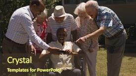  Presentation with friends - Slide deck featuring friends reviewing photos on mobile background and a tawny brown colored foreground