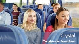  Presentation with travel friends - PPT theme enhanced with friends riding in travel bus background and a teal colored foreground