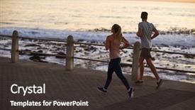  Presentation with active citizenship - Beautiful slides featuring friends running along the ocean backdrop and a dark gray colored foreground