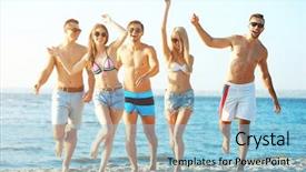  Presentation with outdoors - Audience pleasing slide set consisting of friends running at the beach backdrop and a light blue colored foreground