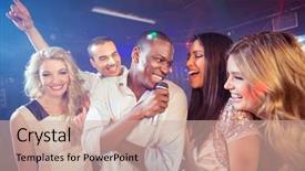  Presentation with night club - Presentation with friends singing at the karaoke background and a soft green colored foreground