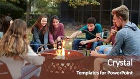  Presentation with beer garden friends in tracht - Slide set having friends sit round a fire background and a tawny brown colored foreground