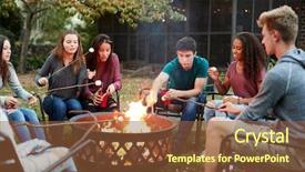  Presentation with teenage - Audience pleasing presentation design consisting of friends sit round a fire backdrop and a tawny brown colored foreground
