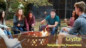  Presentation with fire phoenix - Presentation theme featuring friends sit round a fire background and a tawny brown colored foreground