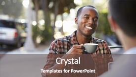  Presentation with friends - Audience pleasing PPT theme consisting of friends sit talking over coffee backdrop and a tawny brown colored foreground