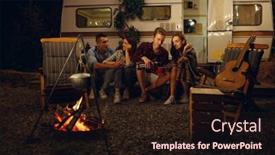  Presentation with campfire - Theme having friends-sitting-by-campfire background and a wine colored foreground