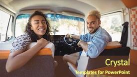  Presentation with mini project for eco friendly food packagin - Amazing slide set having friends sitting in mini van backdrop and a  colored foreground