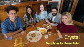  Presentation with baby sitting - Presentation design featuring friends sitting together with baby background and a tawny brown colored foreground