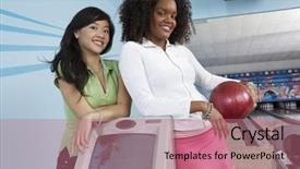  Presentation with female singers jazz - Audience pleasing PPT theme consisting of friends smiling at the bowling backdrop and a  colored foreground