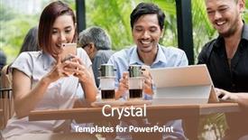  Presentation with wireless network - PPT theme enhanced with friends smiling while using electronic background and a coral colored foreground