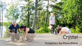  Presentation with solving - Colorful PPT theme enhanced with friends solving wooden plank puzzle backdrop and a mint green colored foreground