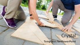  Presentation with solving - Audience pleasing slide deck consisting of friends solving wooden planks puzzle backdrop and a lemonade colored foreground