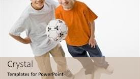  Presentation with friends - Amazing theme having friends-standing-and-holding-soccer backdrop and a coral colored foreground