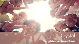  Presentation with peace education - Beautiful slide set featuring friends standing in circle backdrop and a coral colored foreground