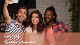  Presentation with cafeteria - Presentation design consisting of friends taking a selfie in cafeteria background and a coral colored foreground