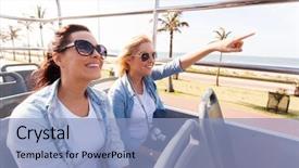  Presentation with touring - Theme having friends taking city bus tour background and a light blue colored foreground