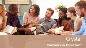  Presentation with club - Amazing slide set having friends taking part in book backdrop and a coral colored foreground