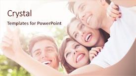  Presentation with friends - Audience pleasing slide set consisting of friends taking photo of themselves backdrop and a sky blue colored foreground