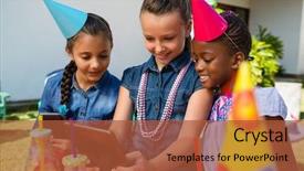  Presentation with birthday party - Theme featuring friends taking selfie during birthday background and a  colored foreground