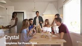  Presentation with thai food kitchen - Slide deck consisting of friends talk in kitchen background and a coral colored foreground