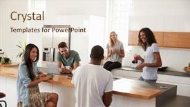  Presentation with friends eating and drinking wine - Audience pleasing slides consisting of friends talking and drinking coffee backdrop and a sky blue colored foreground