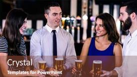  Presentation with bar - Colorful PPT theme enhanced with friends-talking-and-having backdrop and a tawny brown colored foreground