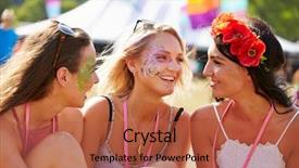  Presentation with music festival - Slides consisting of friends talking at a music background and a red colored foreground