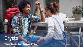  Presentation with time travel - Amazing slide deck having friends-talking-at-the-bar backdrop and a ocean colored foreground