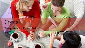  Presentation with women - Audience pleasing slide set consisting of friends talking listening - above view of three young backdrop and a red colored foreground