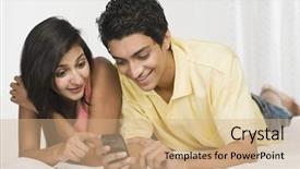  Presentation with bed - Slides consisting of friends talking listening - couple looking at a mobile background and a  colored foreground