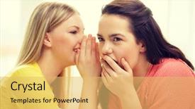  Presentation with happiness - PPT layouts featuring friends talking listening - friendship gossip and happiness concept background and a  colored foreground