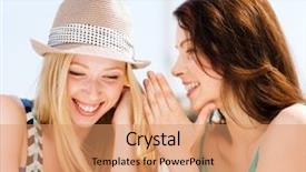  Presentation with happiness - Cool new PPT theme with friends talking listening - friendship happiness and people concept backdrop and a coral colored foreground