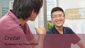  Presentation with asia - Audience pleasing presentation consisting of friends talking listening - two asia man chatting outdoor backdrop and a  colored foreground