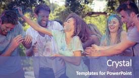  Presentation with paint powder - Presentation theme enhanced with friends throwing powder paint on a sunny day background and a ocean colored foreground