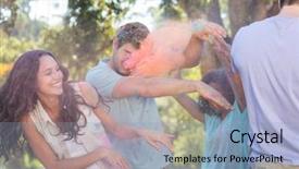  Presentation with paint powder - PPT layouts enhanced with friends throwing powder paint on a sunny day background and a light blue colored foreground
