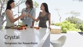  Presentation with children multiethnic - Slide set consisting of friends toasting wineglasses at kitchen background and a light gray colored foreground