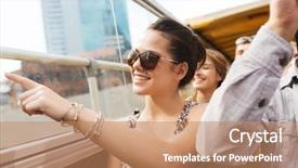  Presentation with teenage girl - PPT layouts with friends traveling by tour bus background and a coral colored foreground