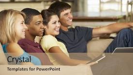  Presentation with sitting posture and computer ergonomics - Beautiful presentation featuring friends tv - four teenagers sitting on sofa backdrop and a  colored foreground