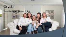  Presentation with friends show - Presentation theme having friends tv show - group of five happy women background and a light gray colored foreground