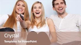  Presentation with group of diverse people - PPT theme having friends tv show - group of young people watching background and a coral colored foreground
