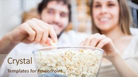  Presentation with popcorn movie - PPT layouts enhanced with modern fashionable pastries - scones cruffins puffmaffin a mixture of a croissant and maffin on blue dark wooden table sprinkled with powdered sugar copy space background and a dark gray colored foreground