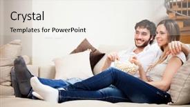  Presentation with movie popcorn - Amazing PPT layouts having friends tv show - young couple eating popcorn while backdrop and a white colored foreground