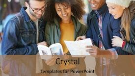  Presentation with new york city - Colorful presentation theme enhanced with friends visiting new york reading backdrop and a  colored foreground