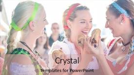  Presentation with fair - Audience pleasing slide deck consisting of friends visiting together bavarian fair in national costume eating grilles sausage in bread roll backdrop and a soft green colored foreground