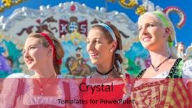  Presentation with fair - Slide deck having friends visiting together bavarian fair in national costume or dirndl background and a red colored foreground