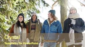  Presentation with people enjoying - Presentation theme having friends walking - group of happy young people background and a coral colored foreground