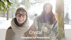  Presentation with winter forest - Slides enhanced with friends walking - portrait of two modern young background and a  colored foreground